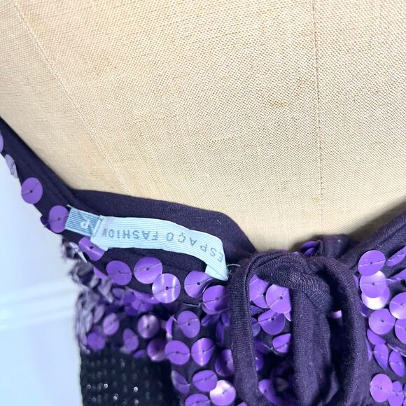 Espaço Fashion purple halter top with sequin circles going out top glam festive - Picture 7 of 7
